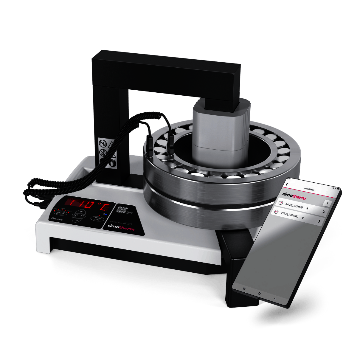 Simatherm IH125 induction heater with bearing on coil, operated via smartphone app