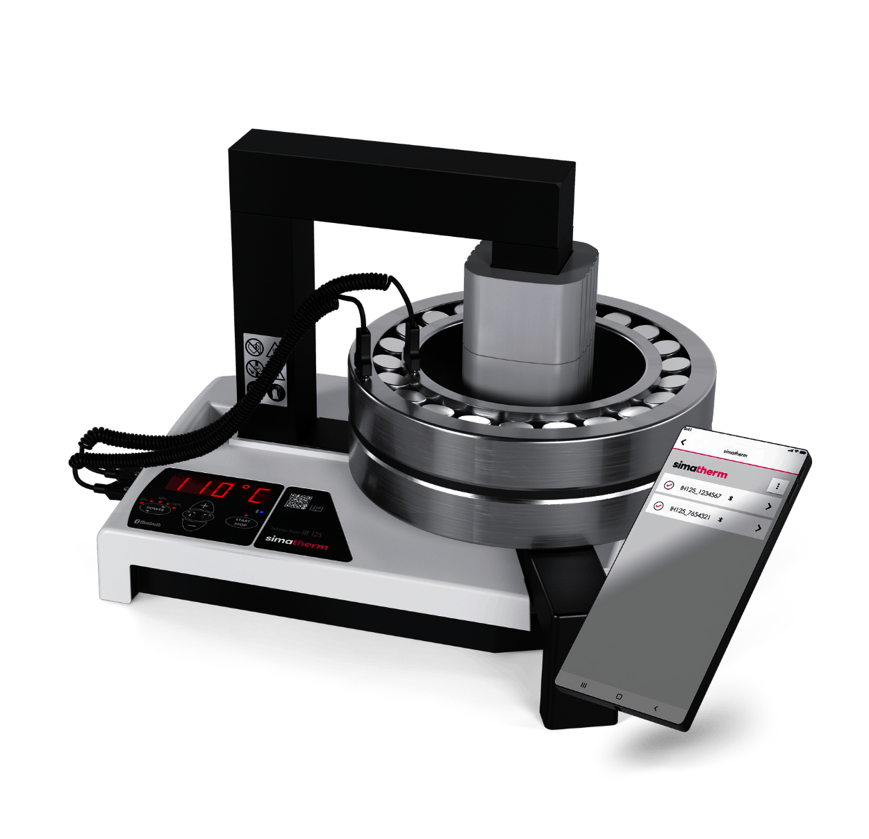 Simatherm IH125 induction heater with bearing on coil, operated via smartphone app