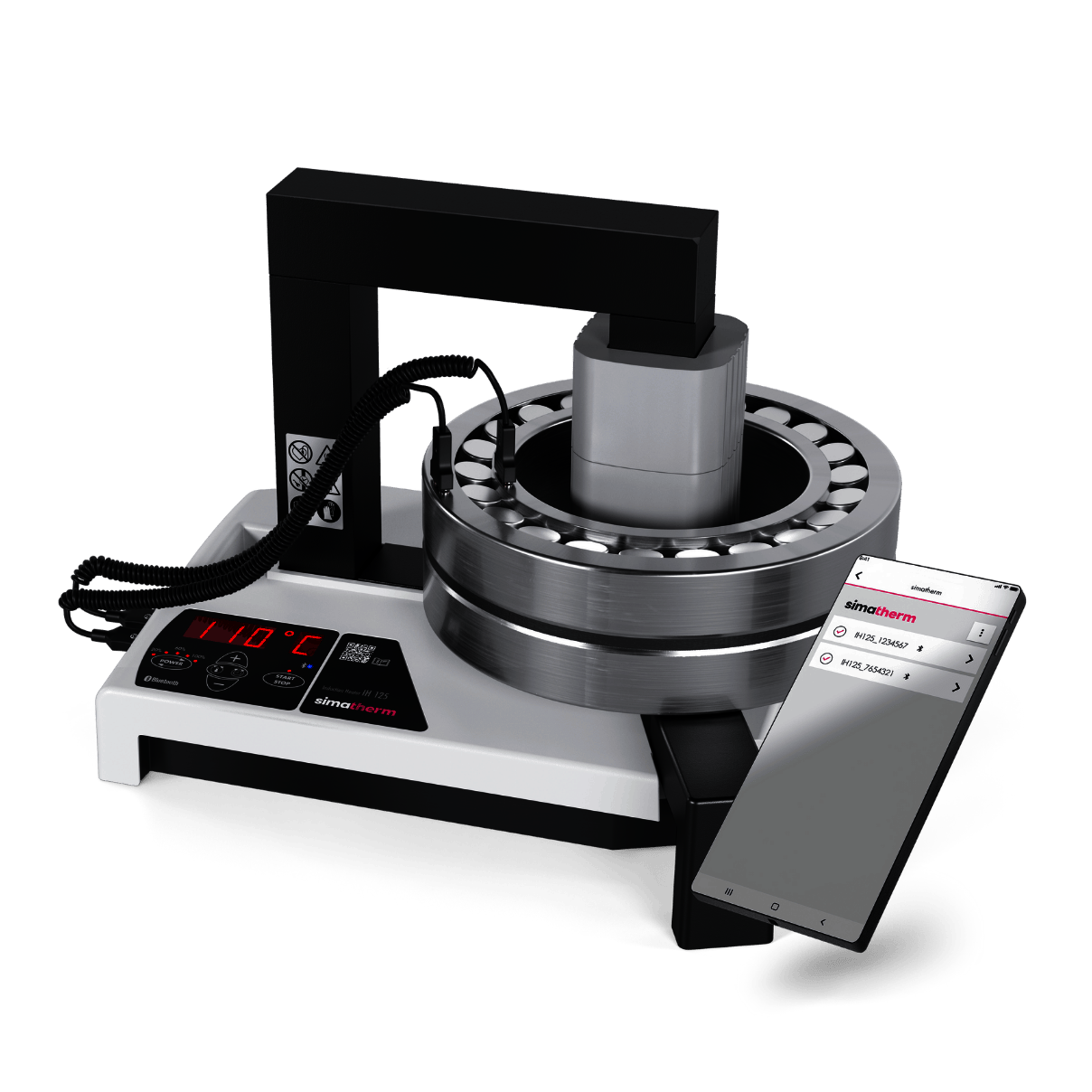 Simatherm IH125 induction heater with bearing on coil, operated via smartphone app