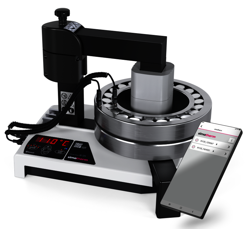 Simatherm IH125 induction heater with bearing on coil, operated via smartphone app