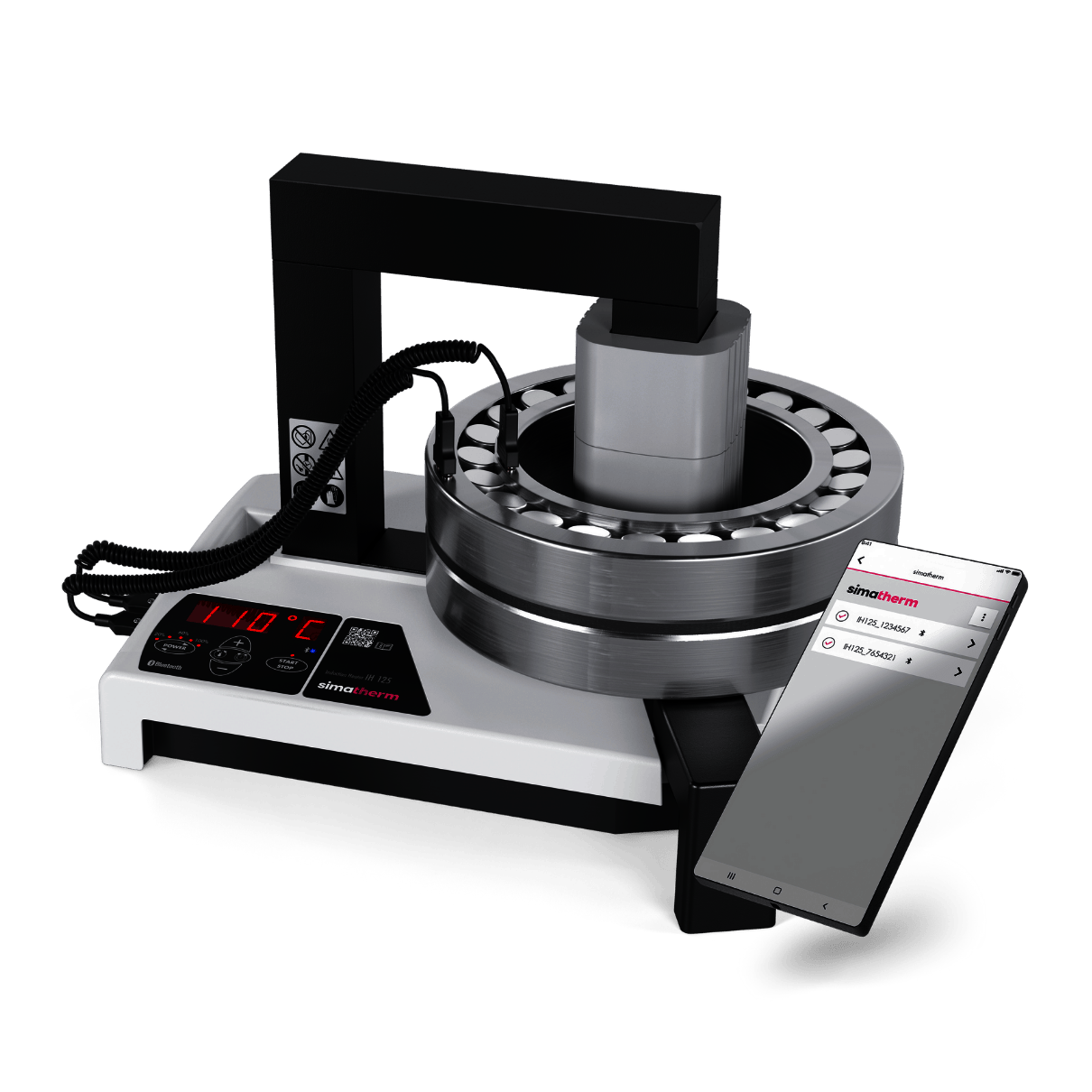 Calentador de inducción simatherm IH125 con rodamiento en bobina, controlado por app móvil