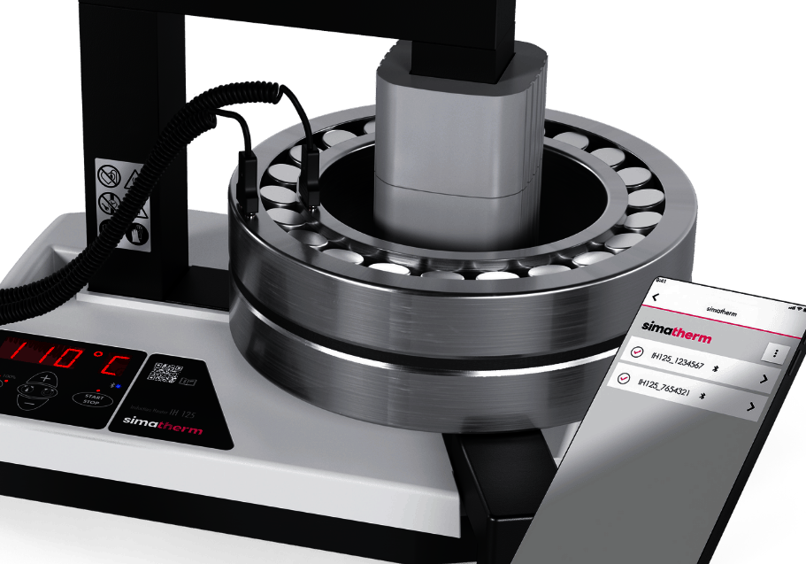 Induktions-Heizgerät simatherm IH125 mit Lager auf Spule, Bedienung per Smartphone-App