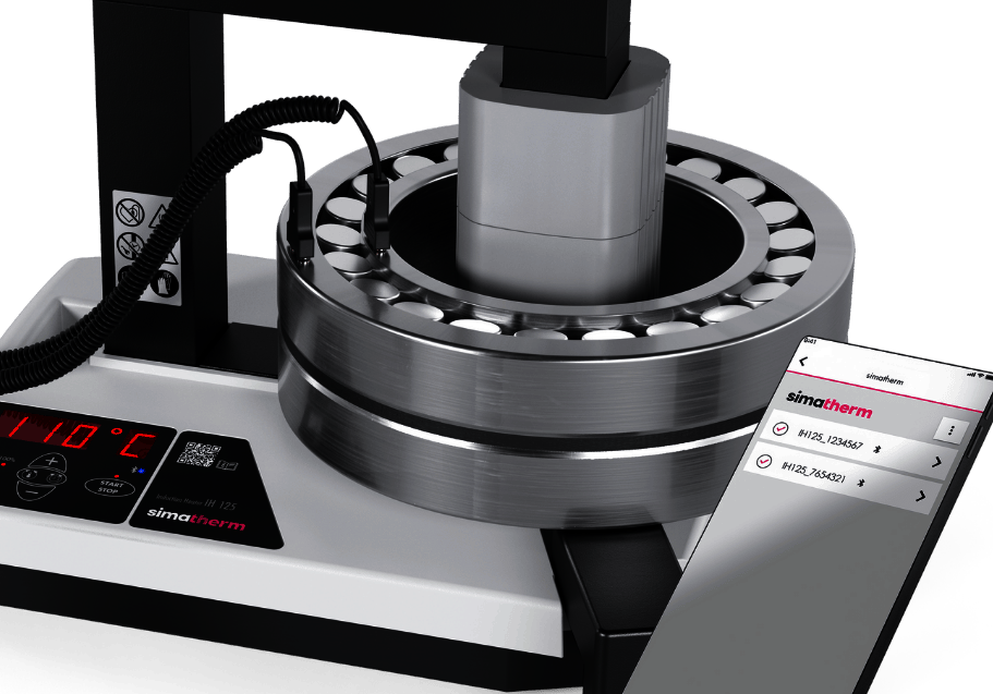 simatherm IH125 感应加热器，带有安装在线圈上的轴承，可通过智能手机应用程序操作