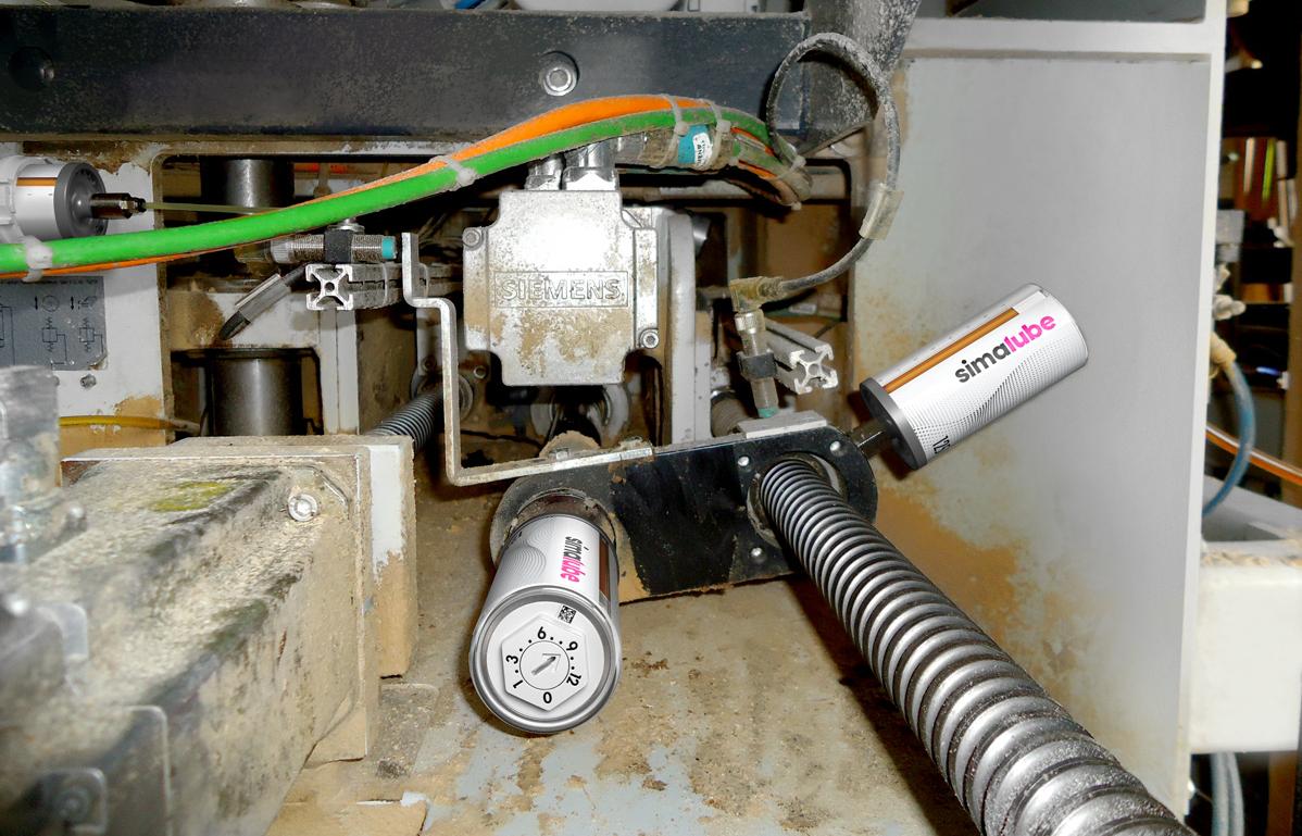 La lubricación automática del eje de una sierra circular se lubrica continuamente con simalube.
