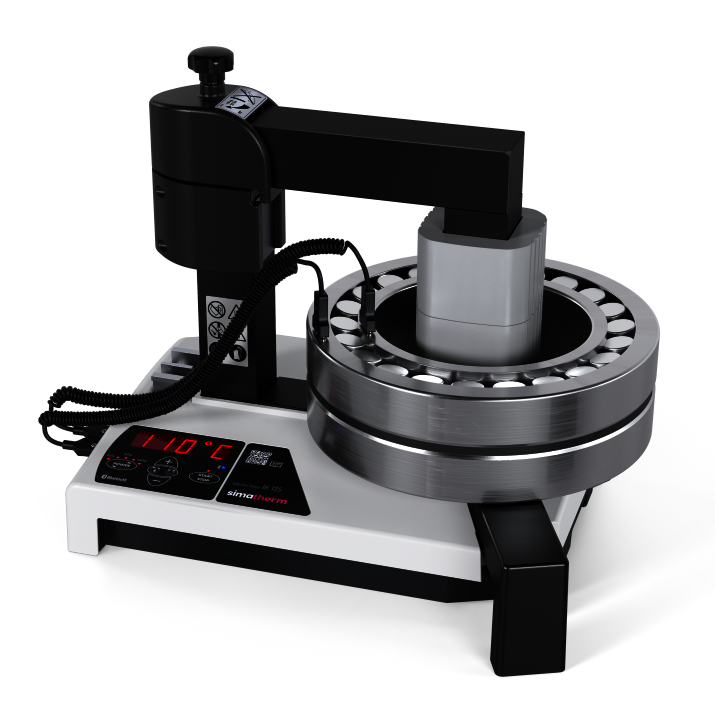 Appareil de chauffage par induction simatherm IH 125 avec roulement inséré sur l’anneau chauffant et affichage numérique