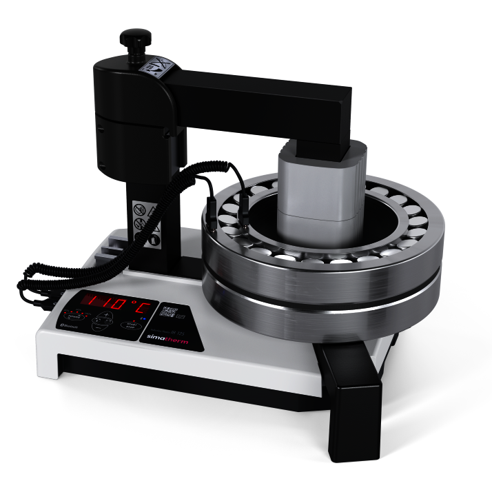 simatherm IH 125 induction heater with bearing clamped on the heating ring and digital display
